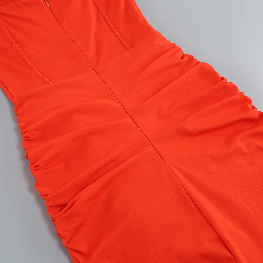 Summer New  women's Sexy breast wrapping，backless Dress, Red Wrinkled Hem Split Party ceremonial dress Long， Dress