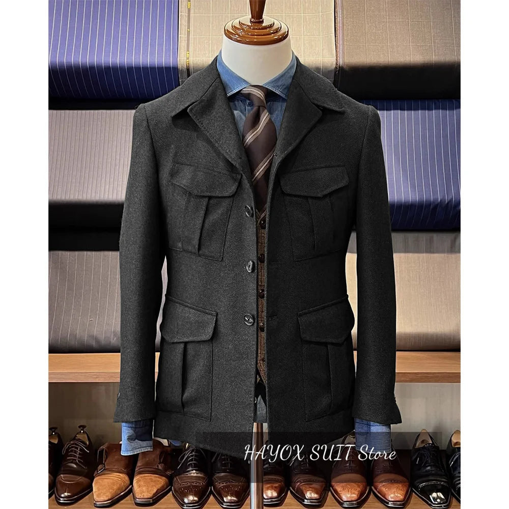 Men's Herringbone Hunting Jacket Casual 4 Pockets Fashion Design Vintage Tweed Blazer Blazer Single Breasted Comfortable Work