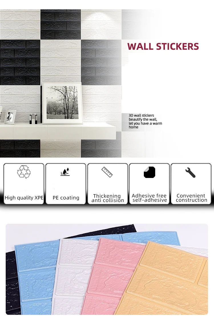 Wallpaper Home brick Foam Panels 3D Wall Stickers Self-adhesive DIY Embossed Stone Wallpaper Home Decor Living Room Kitchen