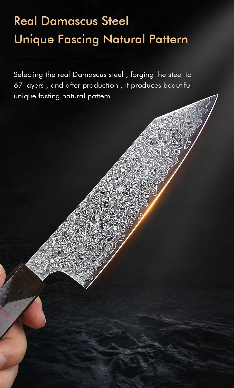 TURWHO 5" Utility Knife AUS-10 Damascus Steel Fruit Vegetable Knife Sharp Pro Chef Kitchen Supplies for Carving Dovetail Handle