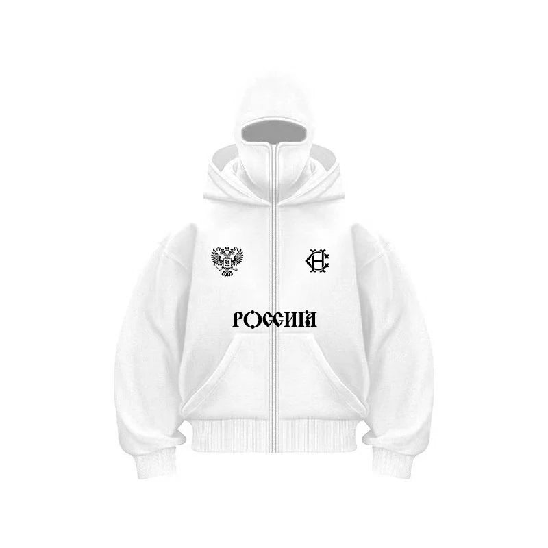 Balaclava Fashion Double Hat Design Hoodie Hop Street Zipper Men's and Women's Gothic Harajuku Sweatshirt