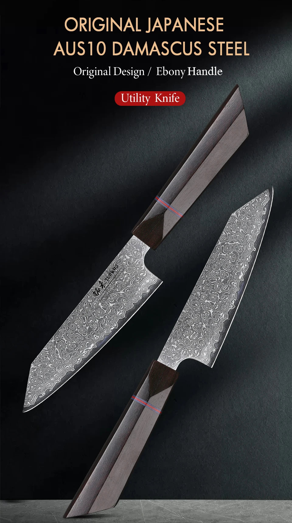 TURWHO 5" Utility Knife AUS-10 Damascus Steel Fruit Vegetable Knife Sharp Pro Chef Kitchen Supplies for Carving Dovetail Handle