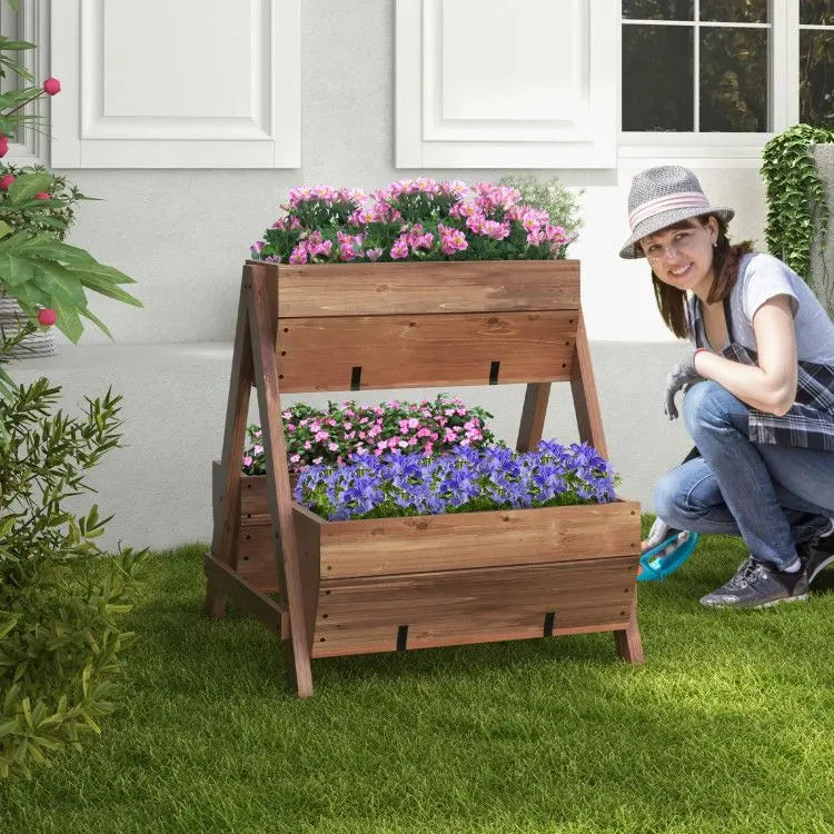 Vertical Raised Garden Bed with 3 Wooden Planter Boxes for Flower Pots & Planters