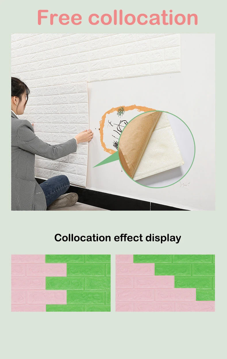 Wallpaper Home brick Foam Panels 3D Wall Stickers Self-adhesive DIY Embossed Stone Wallpaper Home Decor Living Room Kitchen