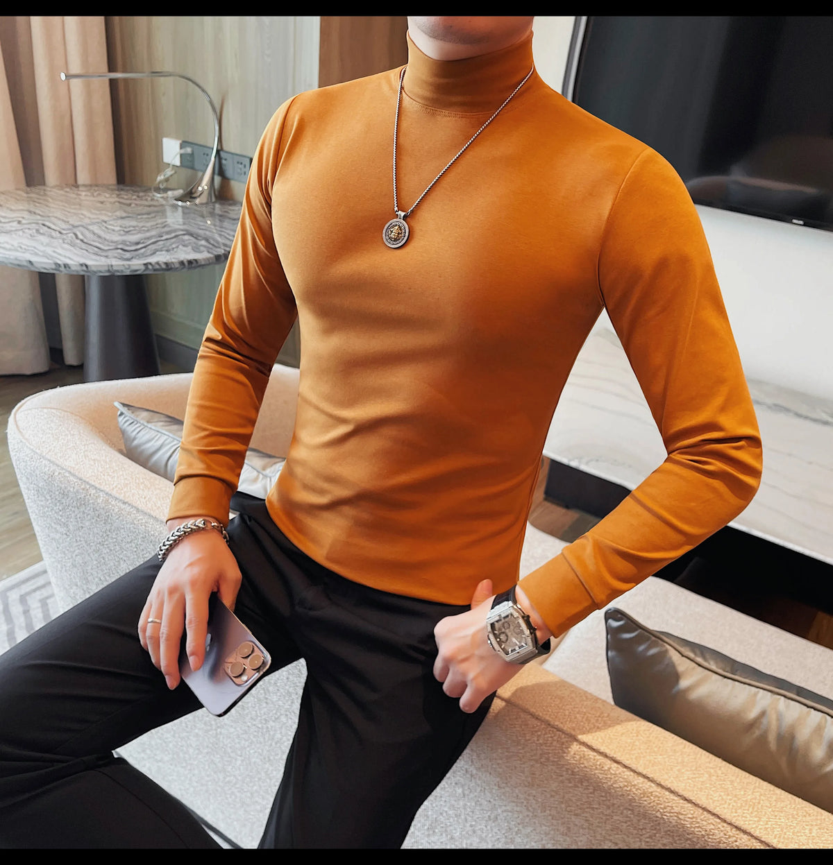 Men's T Shirts Autumn Winter New Turtleneck Long Sleeve T-Shirts For Men Clothing 2025 Slim Fit Casual Basic Tee Shirt Homme 4XL