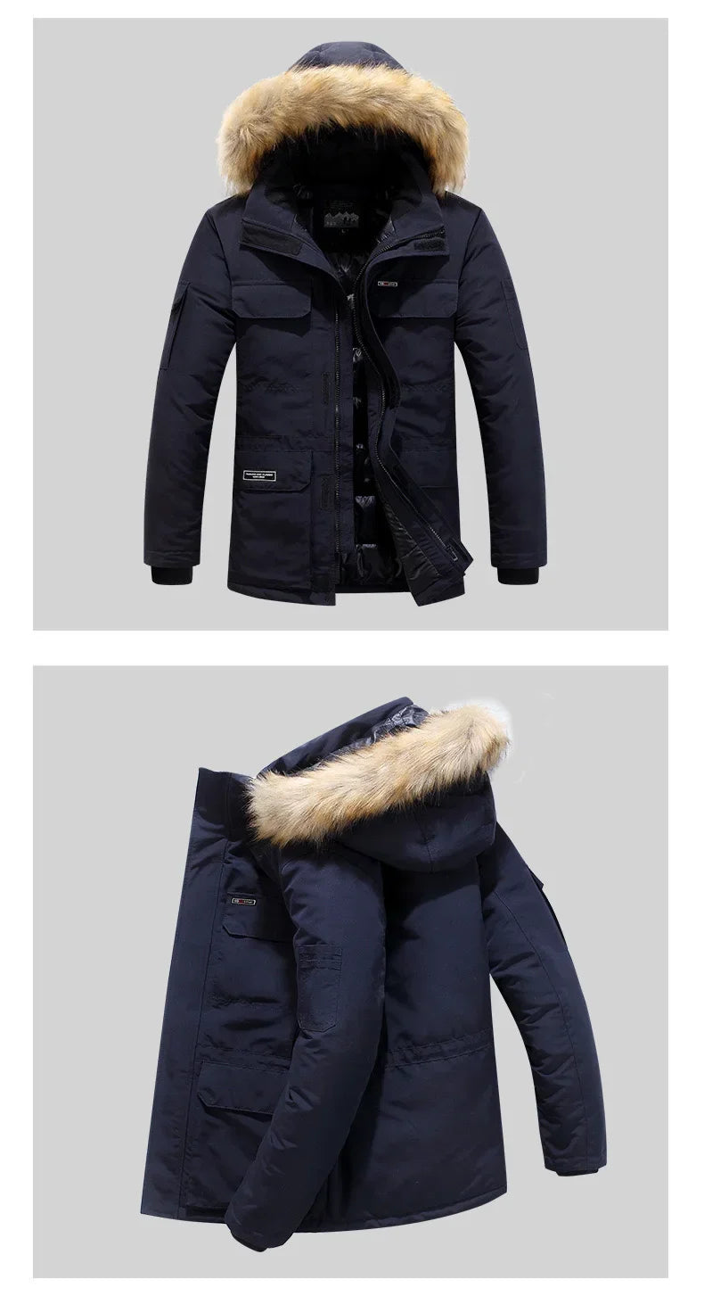 New Men Parkas Coat Windbreaker Big Pockets Wholesale Winter Parkas Men Thicken Coat Fur Hooded Jacket Overcoat Keep Warm Male