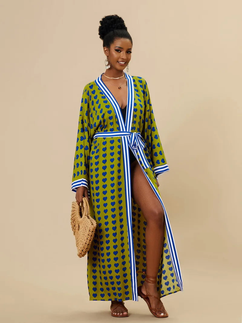 Para Praia Kimono Beach Robe Swimsuit Cover Ups Beachwear Long Flared Sleeve Dress Sarong Women Loose Cardigan Bikini Covers