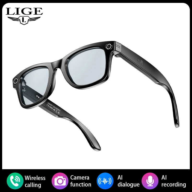 Smart Glasses Recording Videos AI Photo Recognition Answer Translation 260mAh Large Battery IP65 Waterproof Bluetooth Glasses