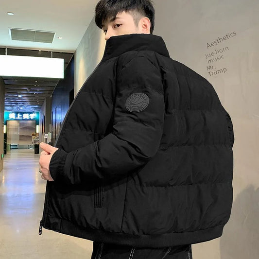 Men's Casual Cotton-padded Coat Winter Warm Thickened Solid Color Jacket Stand Collar Trendy Korean Style Fit Padded Jacket