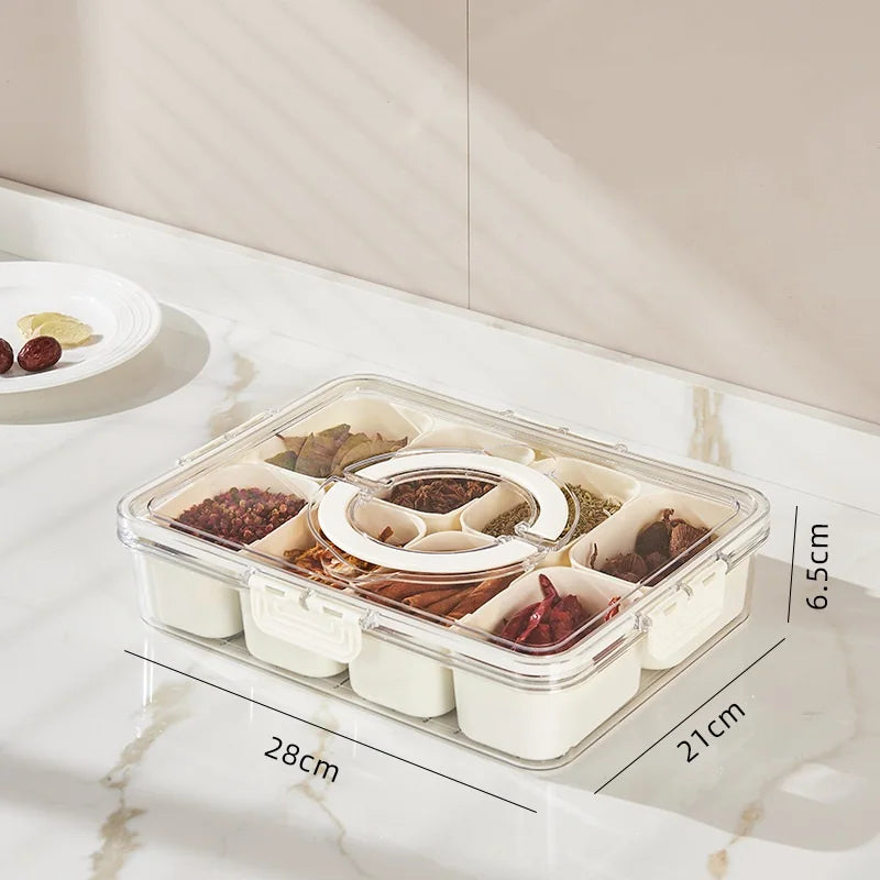 8 Grids Divided Serving Tray Storage Box Kitchen Portable Sub-format Seasoning Separator Box Fresh-keeping Snack Fruits Food Box