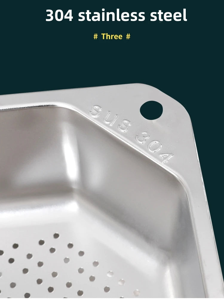 Stainless Steel Triangle Drain Basket Kitchen Sink Filter Shelf Fruit Vegetable Drainer Storage Rack Basket Bar with Suction Cup