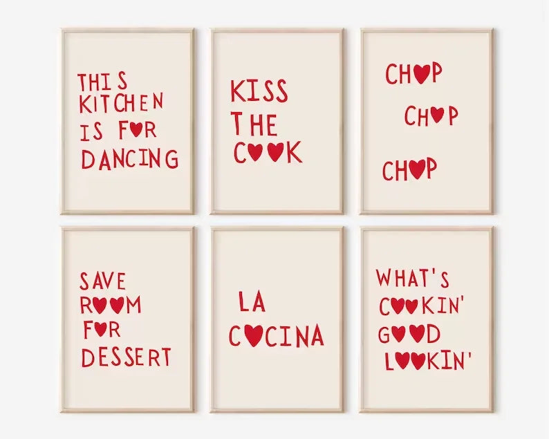 Aesthetic Kitchen Alphabet Wall Art Red Love Phrase Cute Cooking Poster New Wave Simple Canvas Painting Home Kitchen Decoration