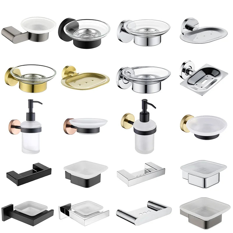 Soap Dish holder for Kitchen Bathroom Accessories Wall Mount Soap Dispenser Soap Rack With Glass Dish Metal Soap Holder Gold