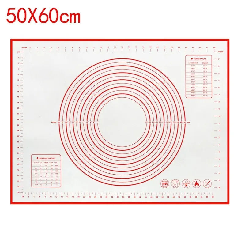BUYYES 1PCS White And Red Kneading Mat Silicone Baking Mat Pizza Cake Dough Maker Kitchen Cooking Grill Gadget Baking Utensils