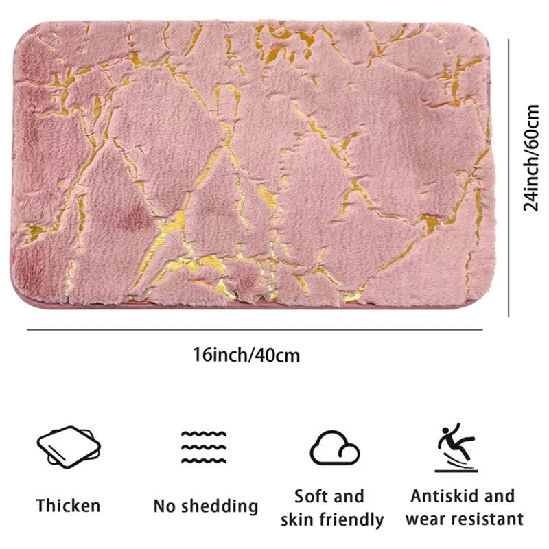 Inyahome Bath Mats for Bathroom Luxury White and Gold Non Slip and Soft Bathroom Rug Absorbent Bath Rug Decor for Kitchen Indoor