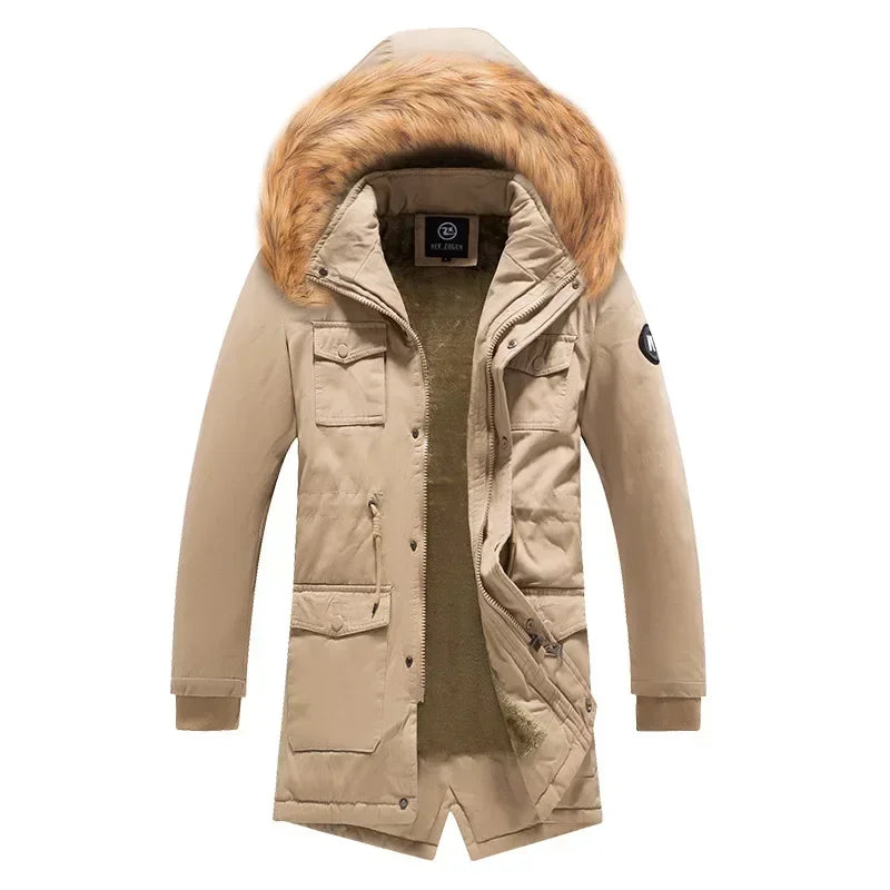 Camouflage Jacket Winter Hooded Velvet Thick Windproof Coat Men Warm Male's Medium-long Parkas New Mens Camo Parka Coat