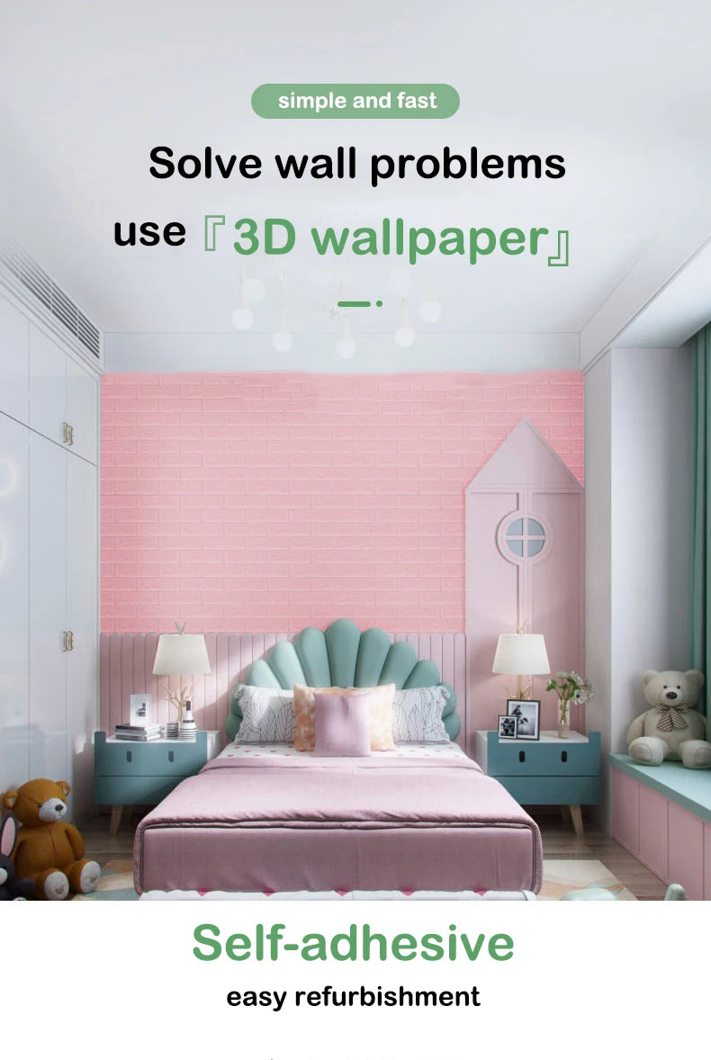 Wallpaper Home brick Foam Panels 3D Wall Stickers Self-adhesive DIY Embossed Stone Wallpaper Home Decor Living Room Kitchen