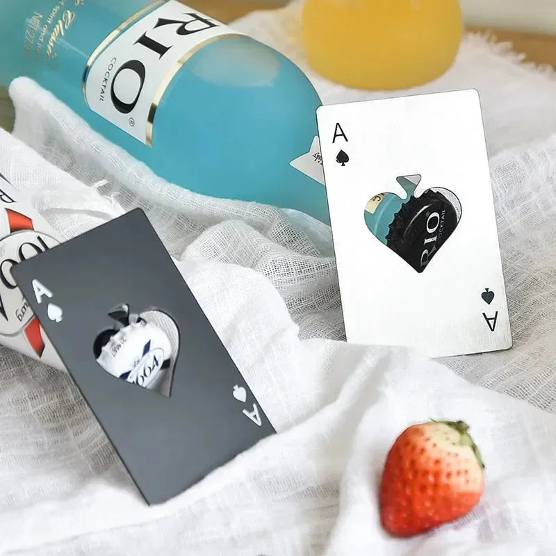 Stainless Steel Poker Card Beer Opener Keychain Bottle Opener for Bar Party Compact Playing Cards Style Tool with Spades Design