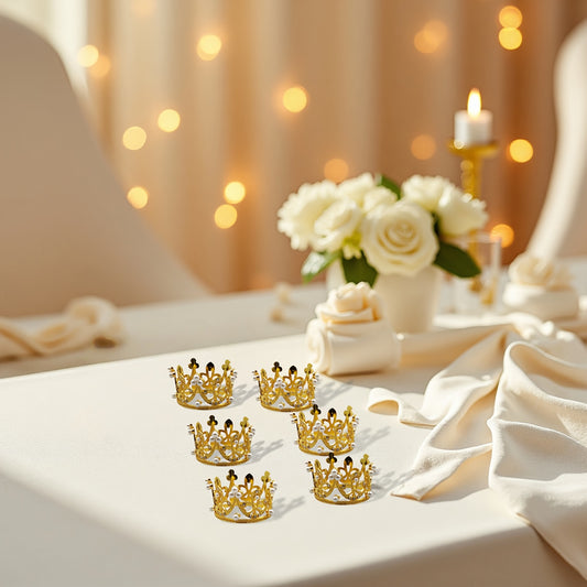 6pcs Crown Rhinestone Pearl Napkin Rings, Crown Napkin Holder Buckle, Candy Box Decoration for Wedding Holiday Party Table Home Decoration