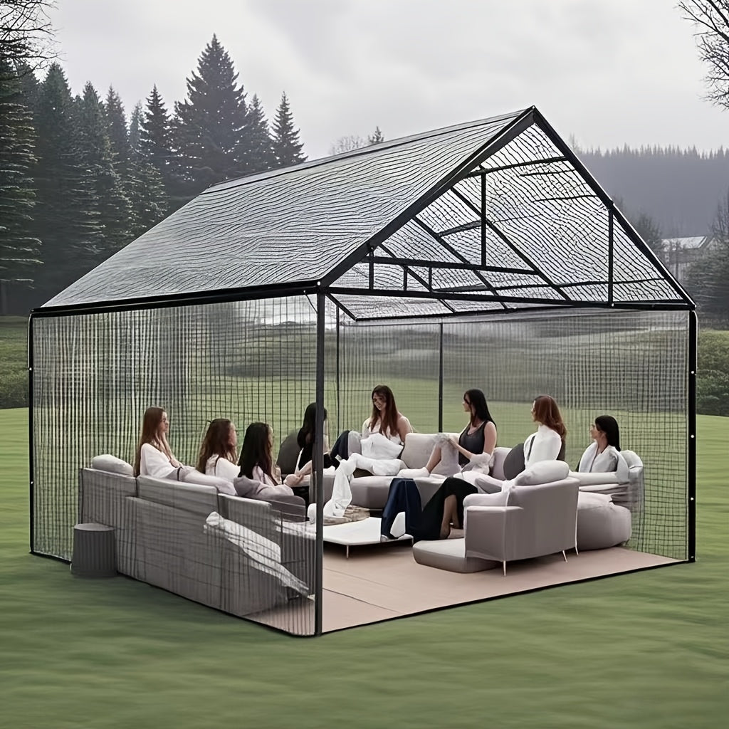 Transparent Waterproof Canopy - Perfect for patio parties, chicken coop protection, garden shade, porch rain cover, and camping waterproofing. It creates a dry space that keeps wind and rain out seamlessly