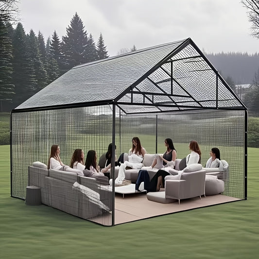 Transparent Waterproof Canopy - Perfect for patio parties, chicken coop protection, garden shade, porch rain cover, and camping waterproofing. It creates a dry space that keeps wind and rain out seamlessly