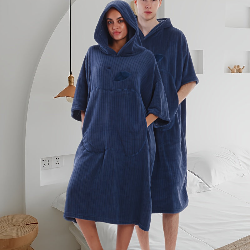 A Wearable Bath Towel, a Cute Hooded Soft Shower Dress for Men And Women, Featuring an Apple Shape with Pockets, Adjustable for Home And Travel Use.