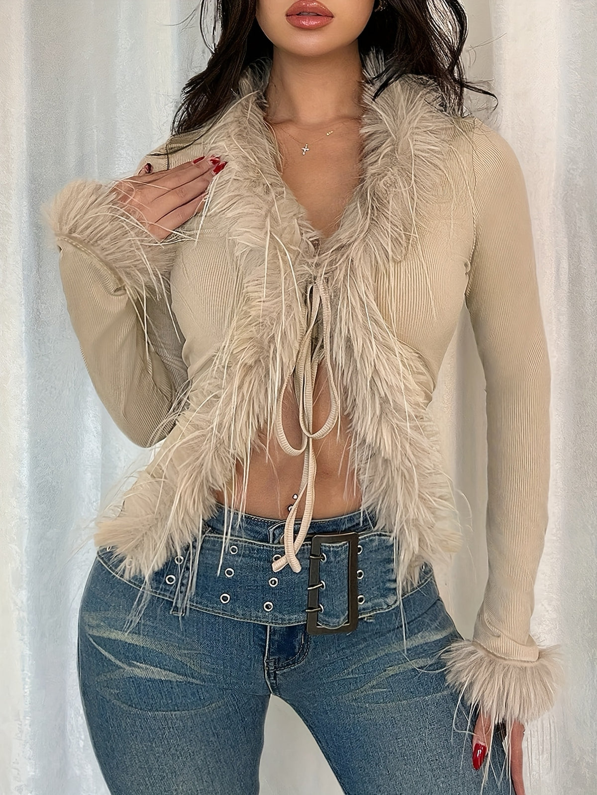 Women'S Sexy French Chic Long Sleeve Top - V-Neck, Hem, Perfect for Fall/Winter, Casual Chic Style, Casual Chic Style | Vneck Top | Fabric