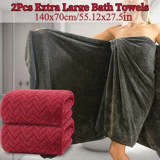 2pcs Extra Large Bath Towels, Ultra-Fine Fiber Material, Soft and Comfortable, Highly Absorbent, Suitable for Bathroom Shower, Hotel, Camping Blanket, Sauna, Multiple Colors Available, Washable Cloth, Wash Cloths