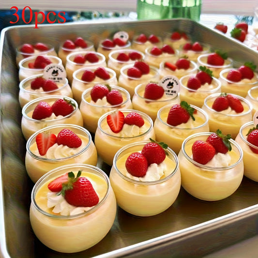 30pcs Mini Transparent Dessert Mousse Cake Containers - Coating-Free Cups, Hand Wash Only, Suitable for Weddings, Christmas Halloween Easter and Graduation Parties