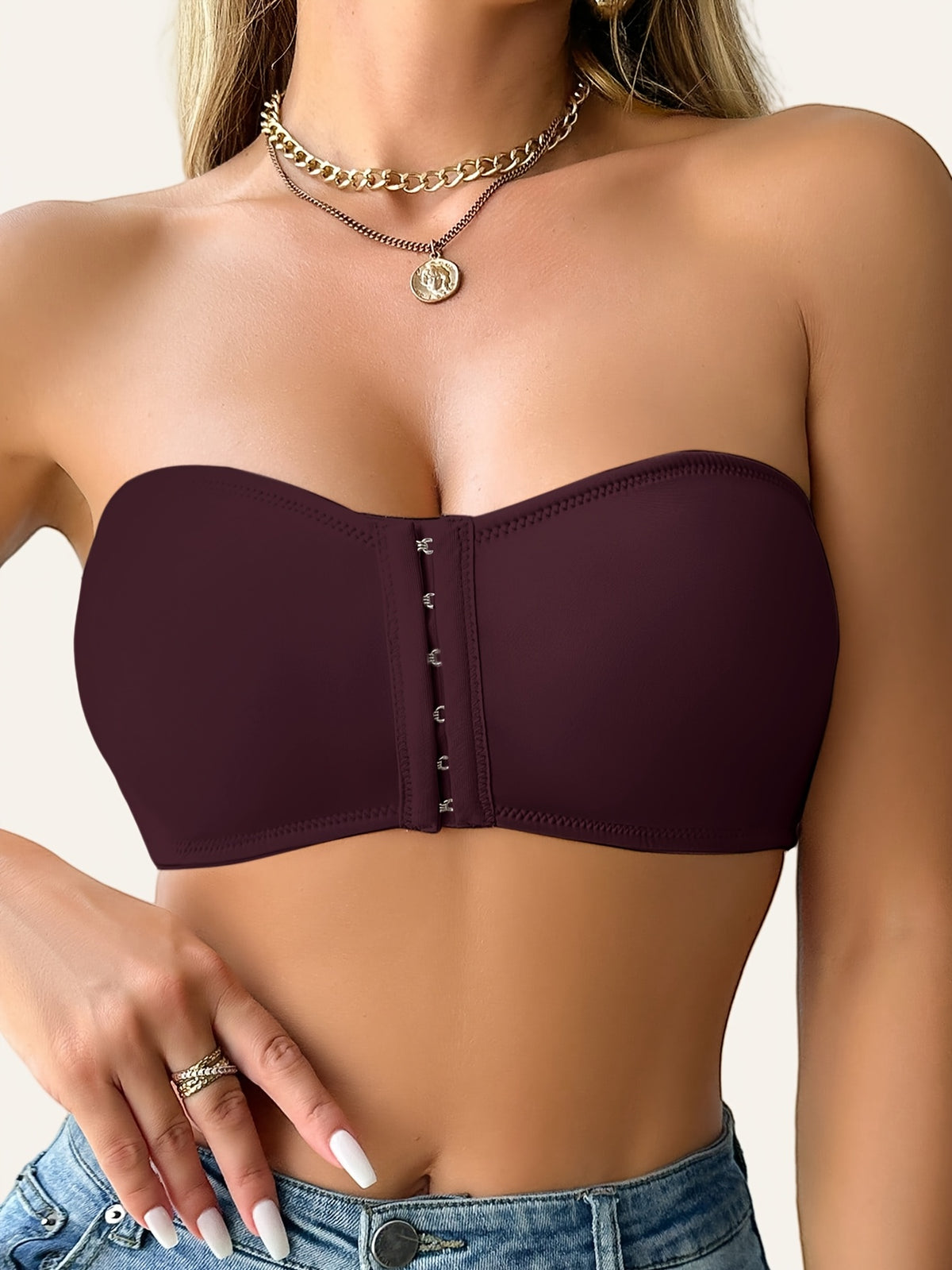 Single Pack Women's Elegant Wrap Top, Wire-Free with Removable Pads, Front Closure for Convenience, Suitable for All Occasions and Seasons