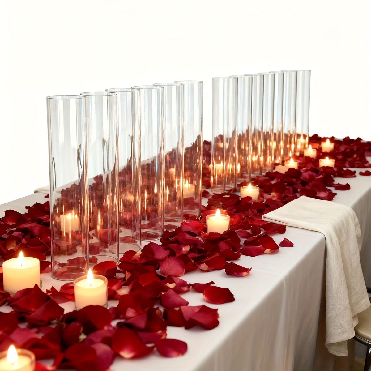 Transparent Glass Imitation Candle Holders 12pcs, Suitable for Home, Wedding, Party Decorations - Tabletop Decor, Graduation, Christmas, Carnival, Valentine's Day Perfect Gift - Decorative Candle Stands, Holiday Table Accessories, Exquisite Design