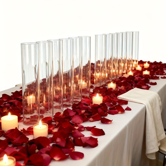 Transparent Glass Imitation Candle Holders 12pcs, Suitable for Home, Wedding, Party Decorations - Tabletop Decor, Graduation, Christmas, Carnival, Valentine's Day Perfect Gift - Decorative Candle Stands, Holiday Table Accessories, Exquisite Design