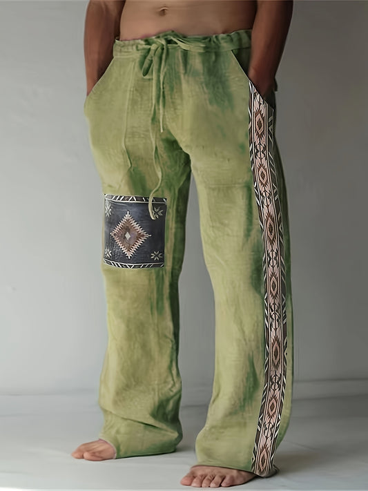 Men Positioning Print Elastic Waist Drawstring Casual Fashion Versatile Long Pants Men 2603