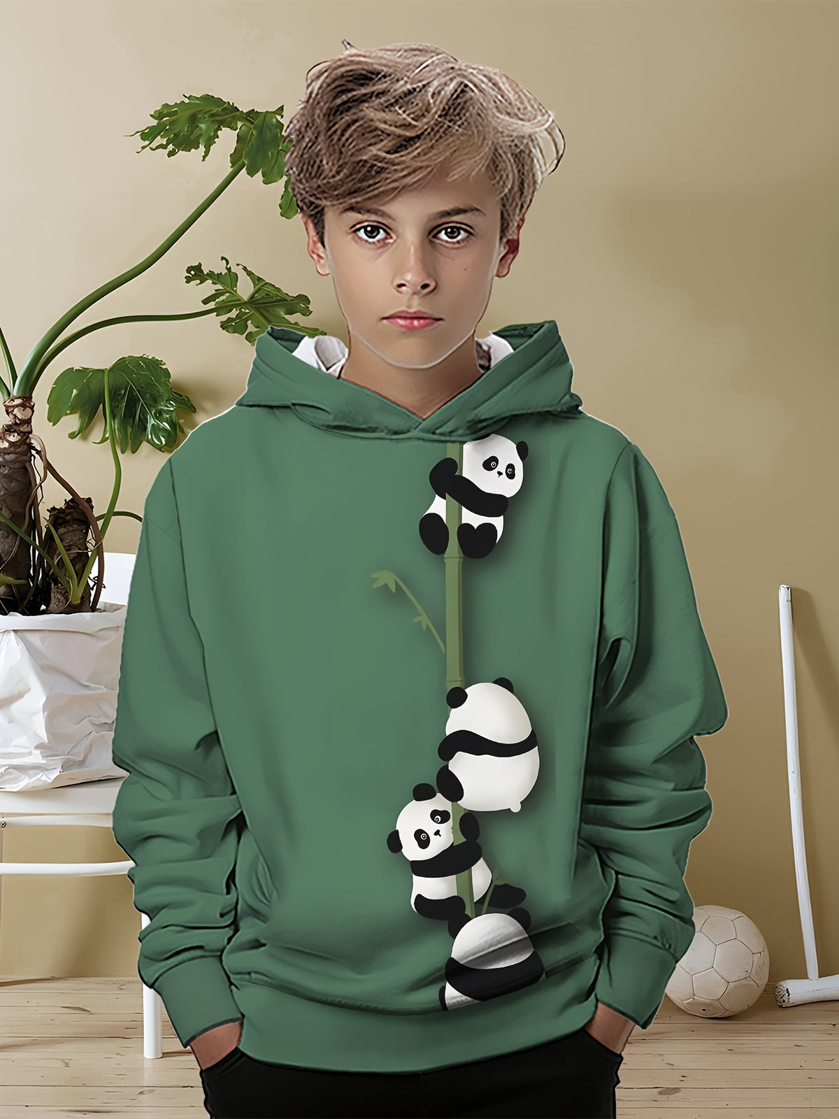 Cute Panda Hoodie - Bamboo Print Pullover Sweatshirt, Soft Hooded Sweater for Everyday & Halloween Outfits, Cozy Fall Winter Clothing for Toddler & Young Ones (Easy Care Parent-Friendly), Panda Clothes, Casual Wear, Playful Design, Medium Elasticity Fabr