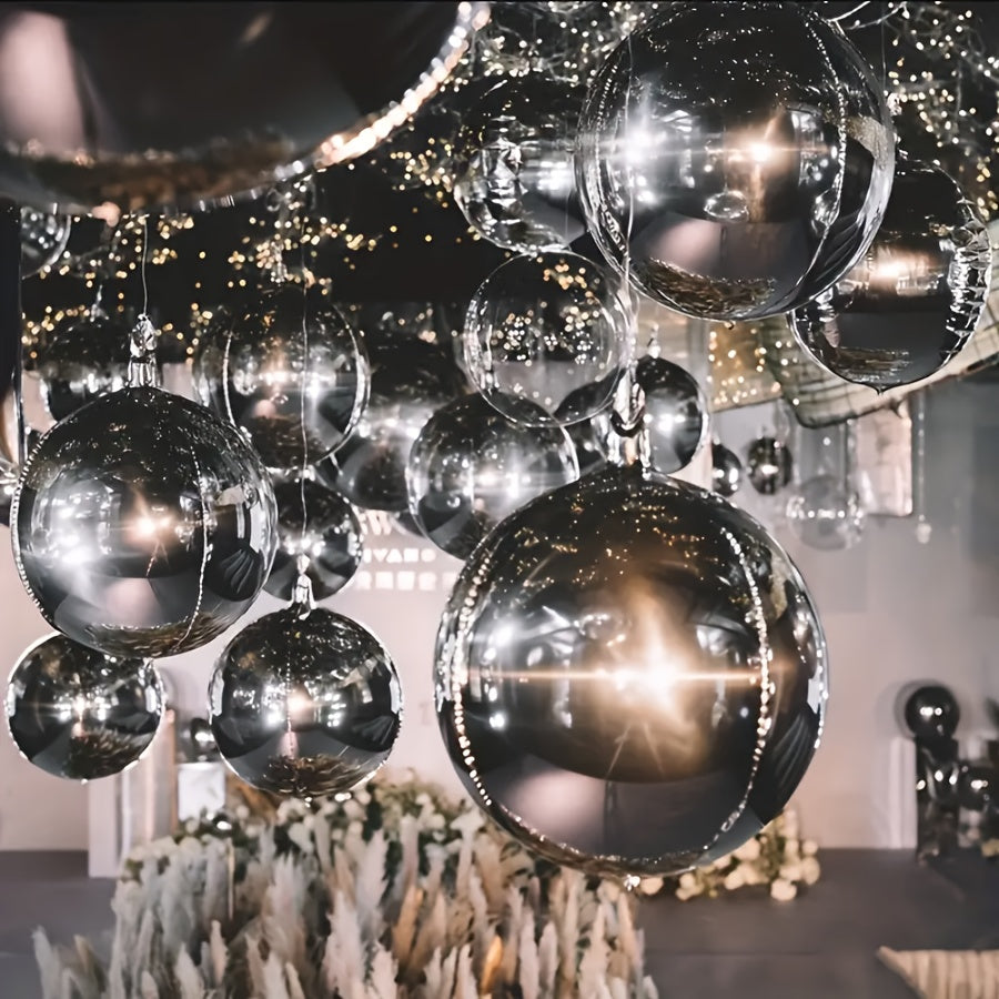 39pcs Silvery 4D Balloon Set, 25.4/55.88/81.28 cm Silvery Mirror 4D Aluminum Film Ball, Suitable for Wedding Decoration, Birthday Party Decoration, Valentine's Day Proposal Confession, Anniversary, Anniversary Celebration, Photography Props Balloons, Per