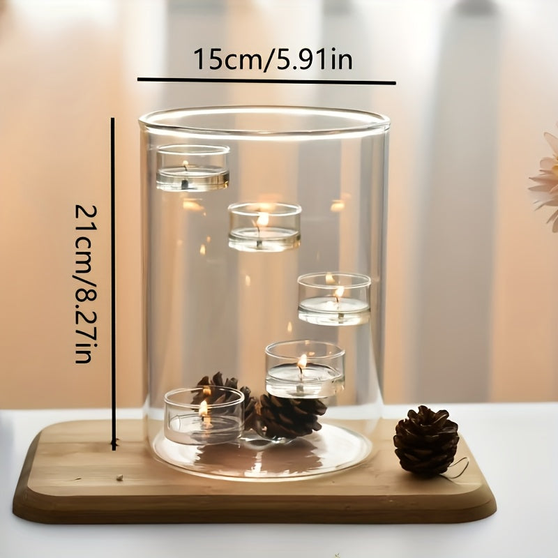 1pc Rotating Glass Candle Holder with Windproof Dome Lid - Dynamic Spinning Base & Glass Arms for Tabletop, Fits Standard Candles - Modern Centerpiece for Dining Table, Parties, Weddings - Flame-Free Glass Partition (Glass