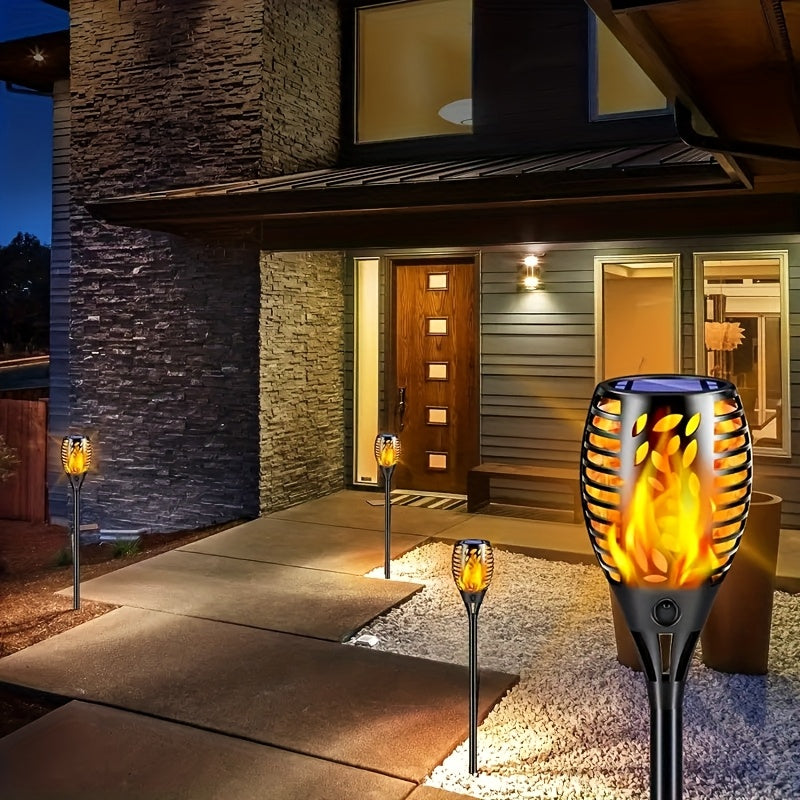 12pcs Solar Torch Lights with Flickering Flame, Outdoor Garden and Pathway Decor, Matte Finish Plastic, Automatic On/Off Light Sensor, Solar-Powered Nickel Battery, Garden Lighting | Sleek Outdoor Lighting | Durable Plastic Body