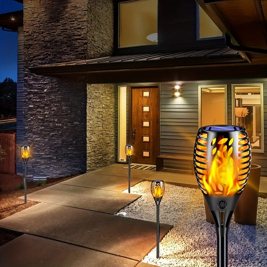 12pcs Solar Torch Lights with Flickering Flame, Outdoor Garden and Pathway Decor, Matte Finish Plastic, Automatic On/Off Light Sensor, Solar-Powered Nickel Battery, Garden Lighting | Sleek Outdoor Lighting | Durable Plastic Body