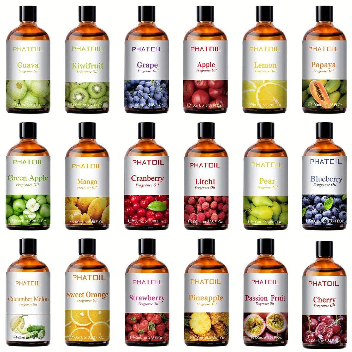 Alcohol-Free Fruit Essential Oils - Strawberry, Coconut, Cherry, Sweet Orange, Lime, Apple, Mango, Watermelon, Lemon, Passion Fruit, for Diffusers, Humidifiers, DIY Crafts, And Gift Making, Diffuser Oils | Vibrant Label Design