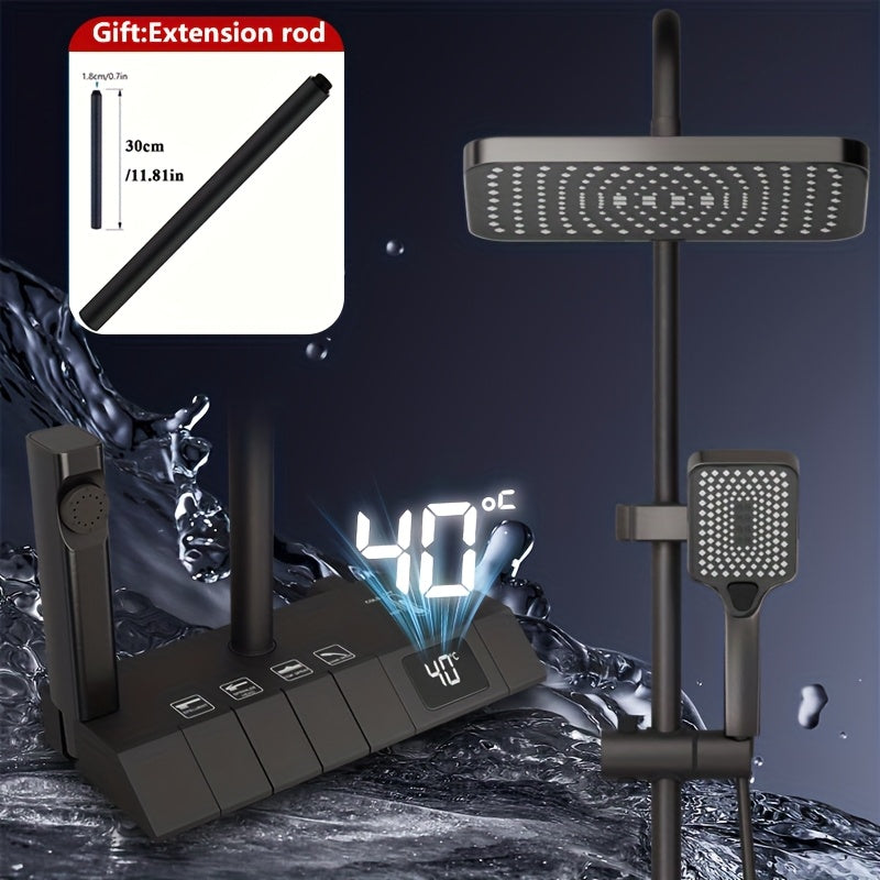 1 Set BDBX Luxury Modern Shower System with Real-Time Temperature Display, 4-Speed Adjustable Rainfall Shower & Handheld Sprayer, Anti-Clogging Bath Spa Set, Wall-Mounted (Copper Compatible, Easy DIY Installation) - Ideal Gift (40°C