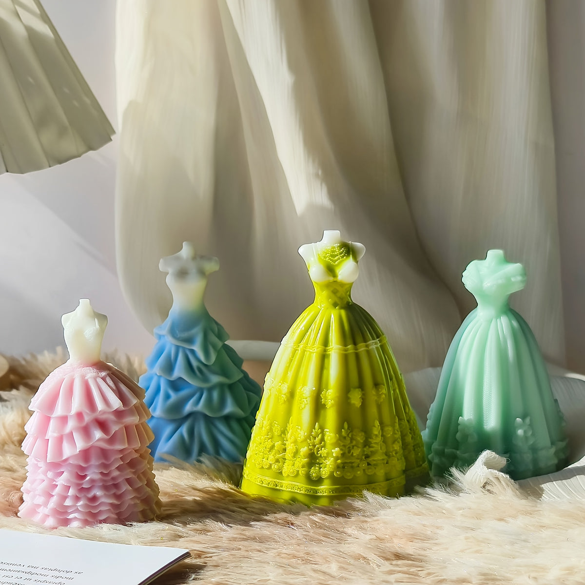 3pcs New Wedding Dress And Skirt Silicone Mold Set - Irregular Shape with Complex Pleated Design, High-Quality Reusable Hand Tools, Suitable for DIY Candles, Gypsum Home Decoration, Wedding Season Day Gifts And Fashionable Candle Shapes for Special Occas
