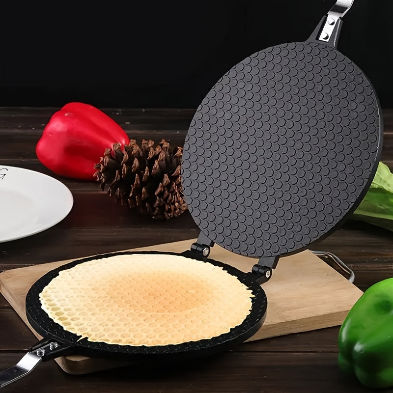Non-Stick Waffle Cone Iron Maker Machine - Heavy-Duty Construction, Compatible with Gas Stoves, Even Heat Distribution, Anti-Scald Handle Hook for Commercial & Home Kitchen, Ice Cream Cones, Egg Rolls, Pancakes - Easy-Clean Surface, No Electricity Needed