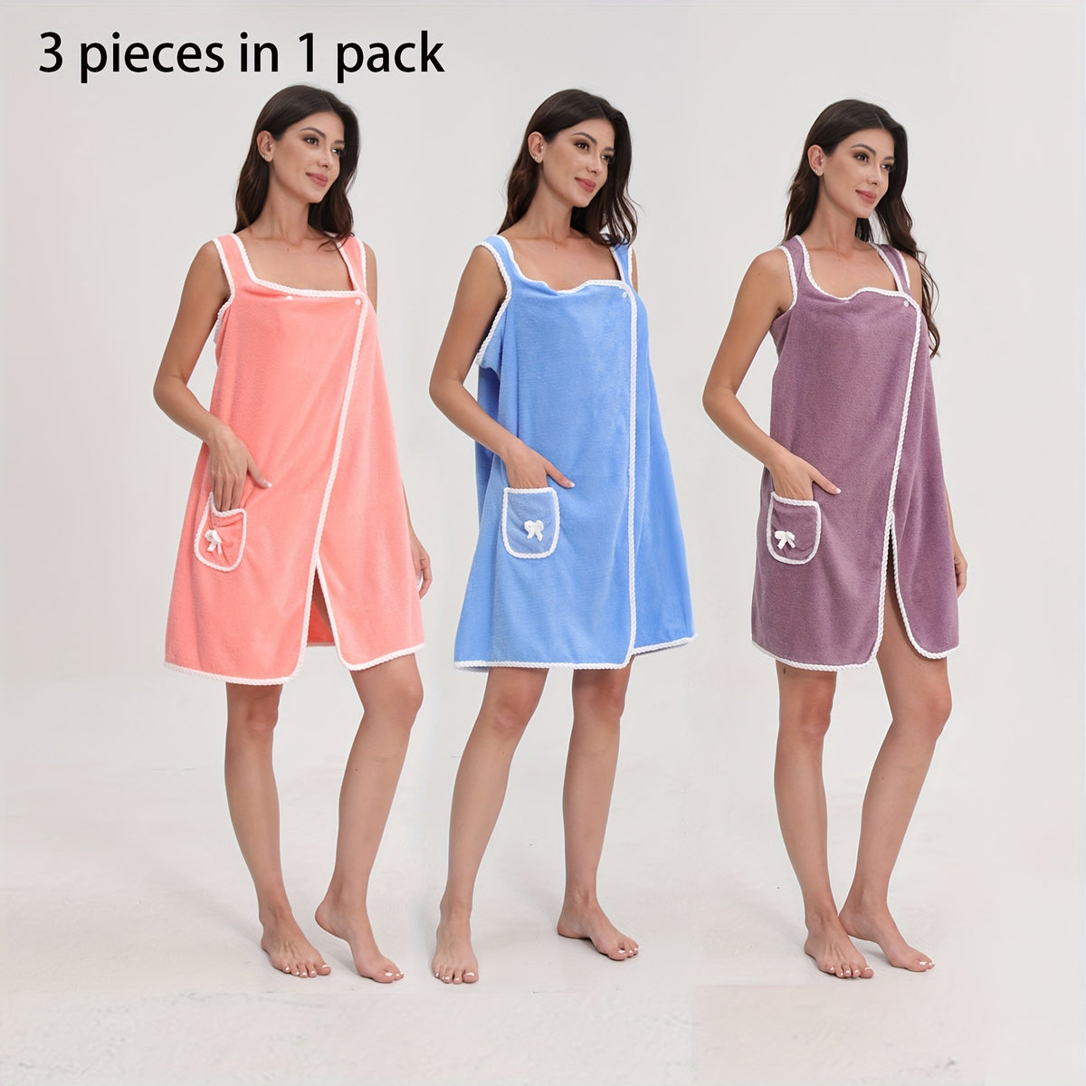 3pcs Microfiber Towels with Pockets - Soft, Absorbent, Lightweight, Perfect for Indoor & Outdoor Use, Ideal for Self-Care, Exercising, or Sauna, Gym Towels | Modern Towel Design | Lightweight Towel