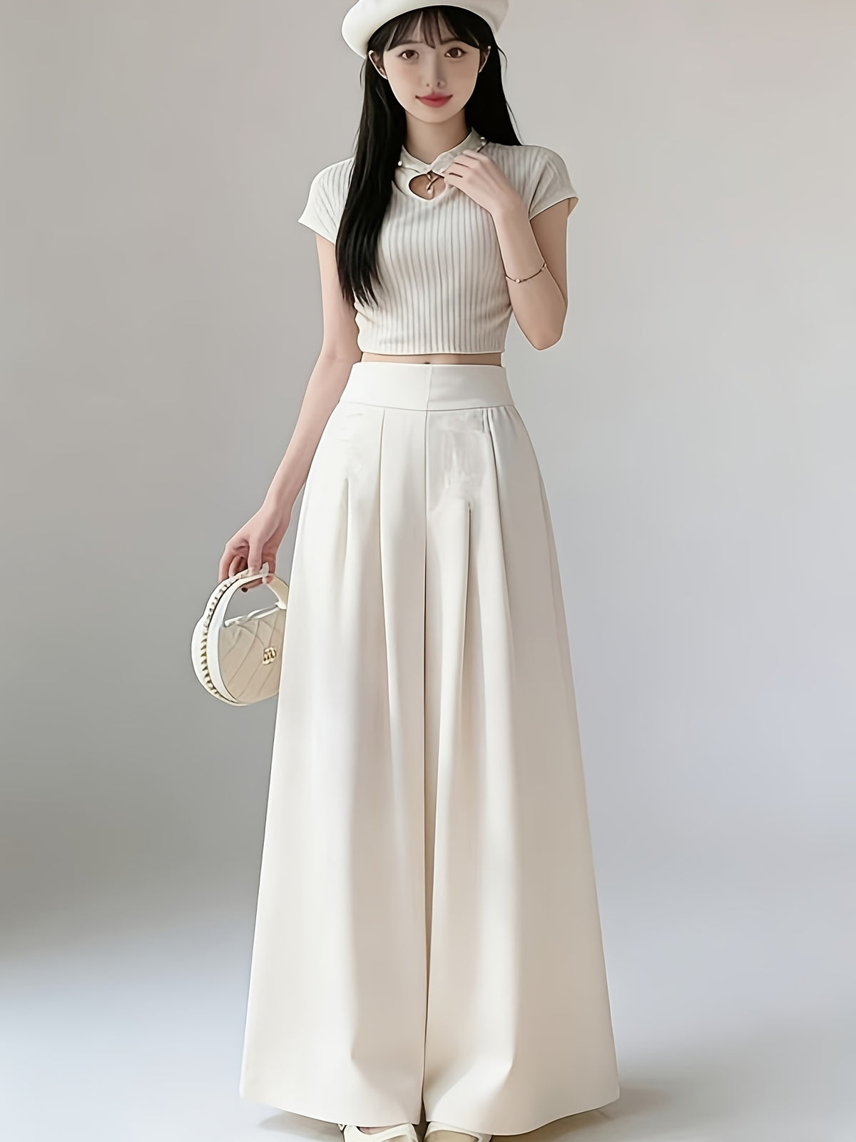 Atmosphere Inspired Chinese Style Wide Leg Pants for Women'S Summer New Style, Light Luxury, High-End, Lazy Style, Relaxed And Hanging Half Skirt Pants