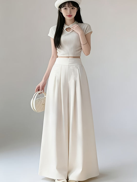 Atmosphere Inspired Chinese Style Wide Leg Pants for Women'S Summer New Style, Light Luxury, High-End, Lazy Style, Relaxed And Hanging Half Skirt Pants
