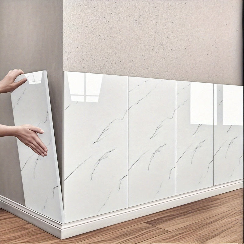 14pcs Self-Adhesive Marble Wallpaper Panels - Large White Marble Pattern Peel & Stick Vinyl / Suitable for Home, Kitchen, Bathroom, Office - Removable Glossy Covering, Easy Installation (No Glue)