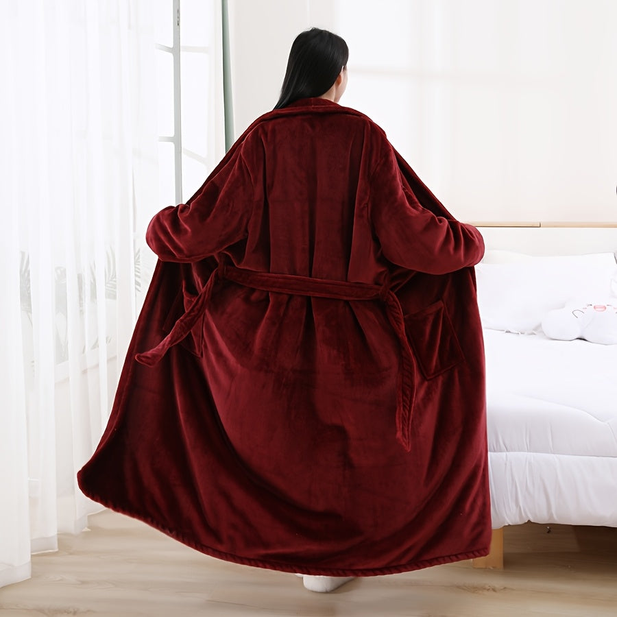 1pc, Flannel Oversized Bathrobe, Thick And Long Casual Bathrobe with Pocket, Super Soft, Super Absorbent, Quick Dry, Windproof And Warm Winter Unisex Bathrobe And Nightgown