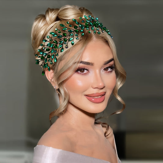Bohemian Y2K Green Rhinestone Hair Band, Resin Dress Up Headband for Women, St. Patrick'S Day Party Gift Accessory