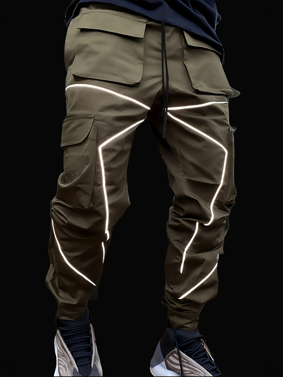 Stylish Multi-Pocket Cargo Pants for Men - Long Footed, Reflective Stripes, Climbing, Mountain, Outdoor Fitness - Comfortable, Breathable, Quick-Drying