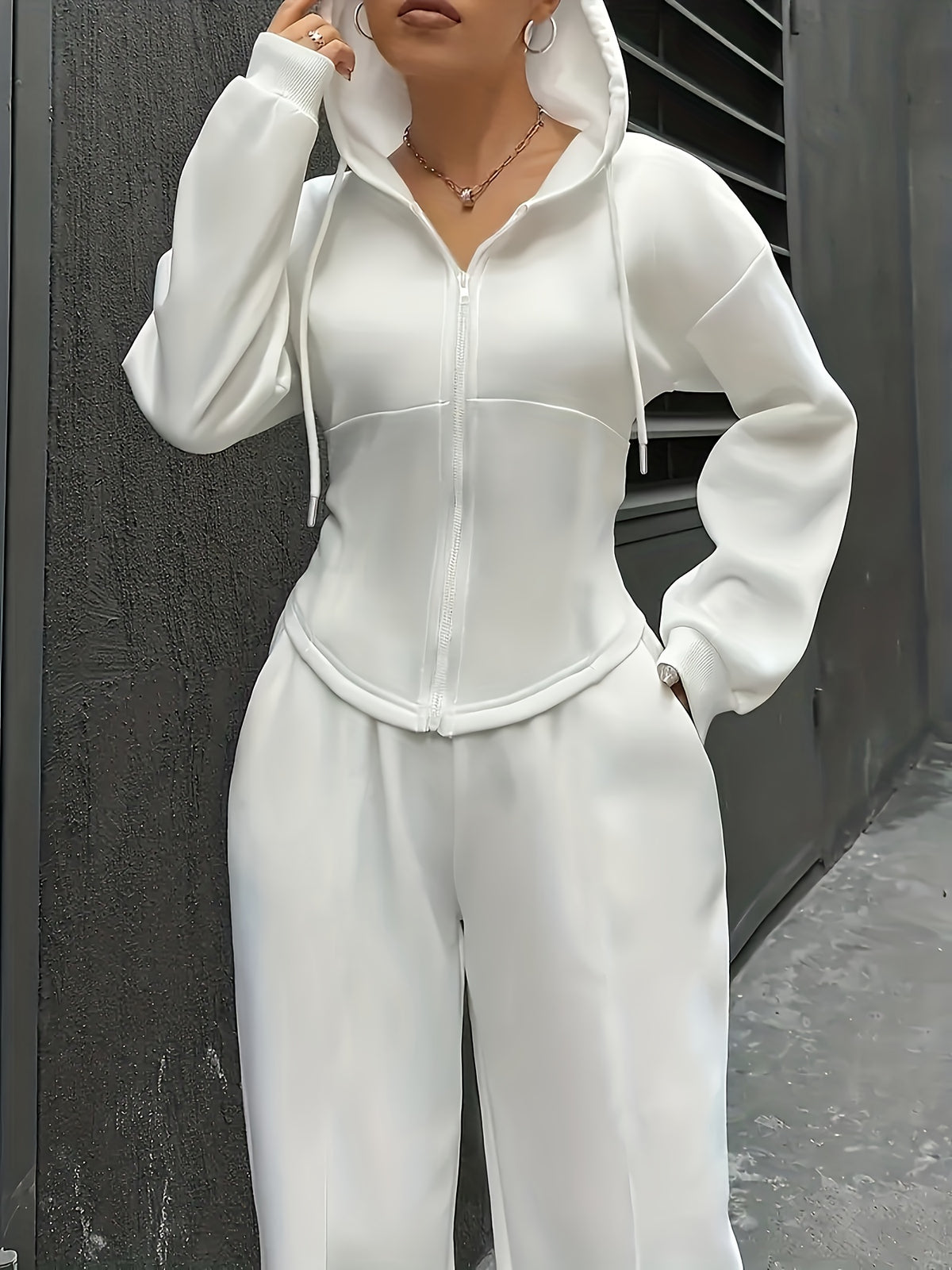Solid Color Casual Hoodie And Sweatpants Set, Perfect for Autumn And Winter Street Style